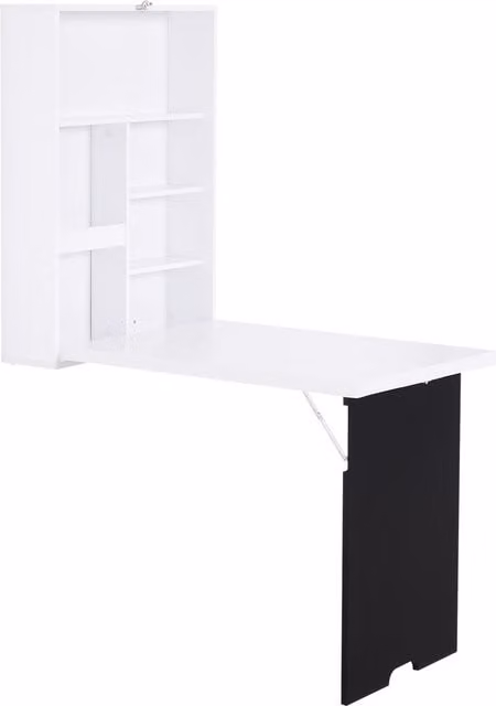 HOMCOM White Drop-Leaf Floating Desk with Chalkboard and Storage Shelf, W: 147 cm, D: 60 cm, H: 19 cm
