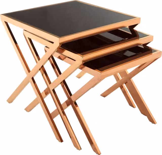 Orsina Rose Gold Nesting Side Table with Glass Tops