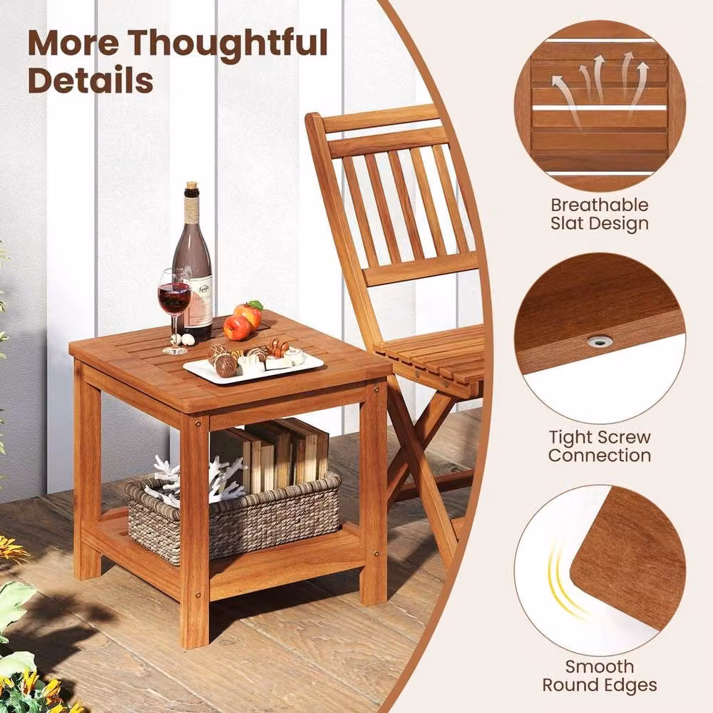 SPETLEK Brown Oiled Wooden 2 Tier Side Table with Storage Shelf for Garden and Indoor Use – 5
