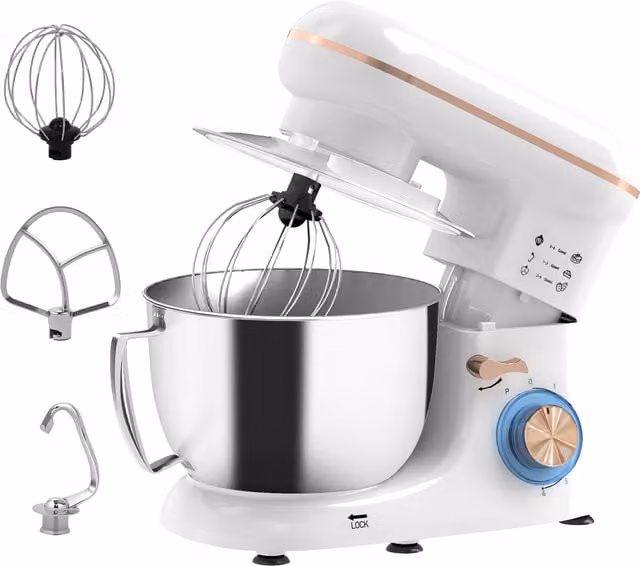 HOMCOM 1300W Kitchen Stand Mixer with Accessories in White
