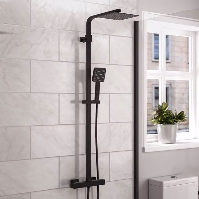 Nes Home Exposed 2 Way Thermostatic Mixer Shower Set with Overhead and Handheld Shower in Matte Black – 1