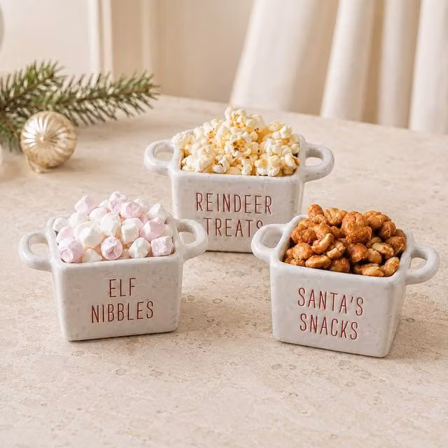 Marco Paul Set of 3 White Mini Ceramic Christmas Bowls