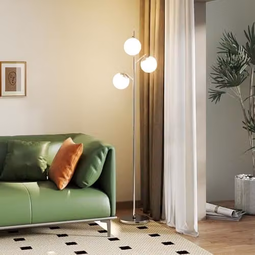 HOMCOM 3-Light Tree Floor Lamp in Silver with Adjustable Colour Temperature and Glass Spheres – 4