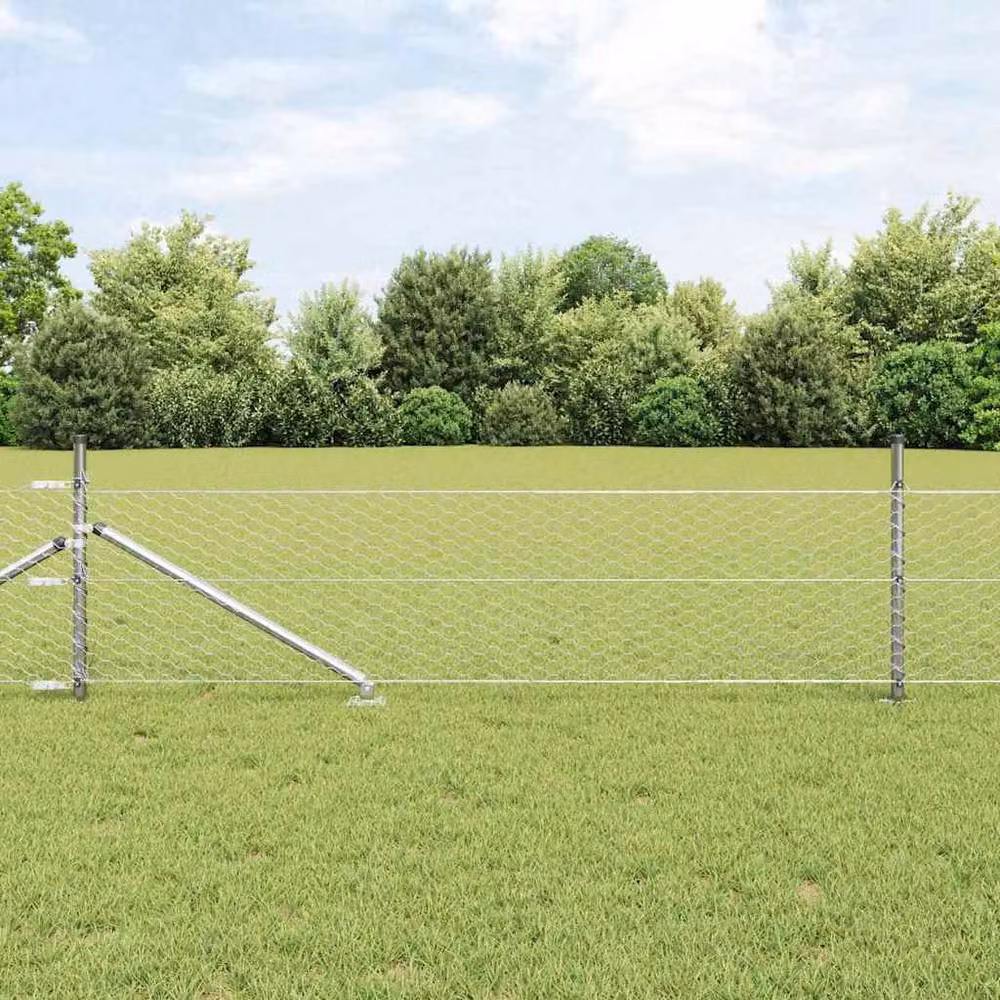 Berkfield Home Silver Galvanised Steel Hexagon Wire Mesh Fence, W/H: 0.4 x 100 m – 2