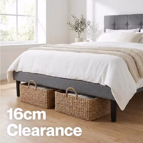 Levede Upholstered Fabric Bed Frame in Grey, W/D/H: 140 x 200 cm – 9