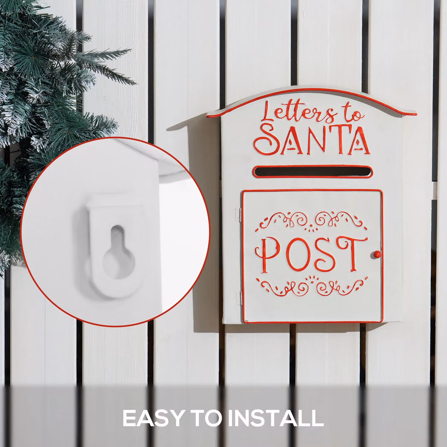 HOMCOM Christmas Wall Mounted Santa Mailbox in Red and White Metal – 4