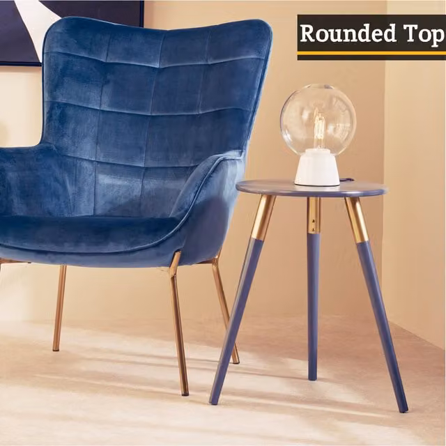 Orsina Grey and Gold Scandinavian Side Table with Rounded Top