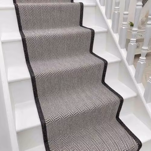 runrug Herringbone Flatweave Stair Runner Rug, Black, W: 70 cm x L: 600 cm – 1