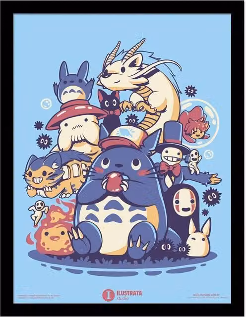 Ilustrata Creatures Spirits and Friends Framed Animal Illustration Poster in Light Blue – 1