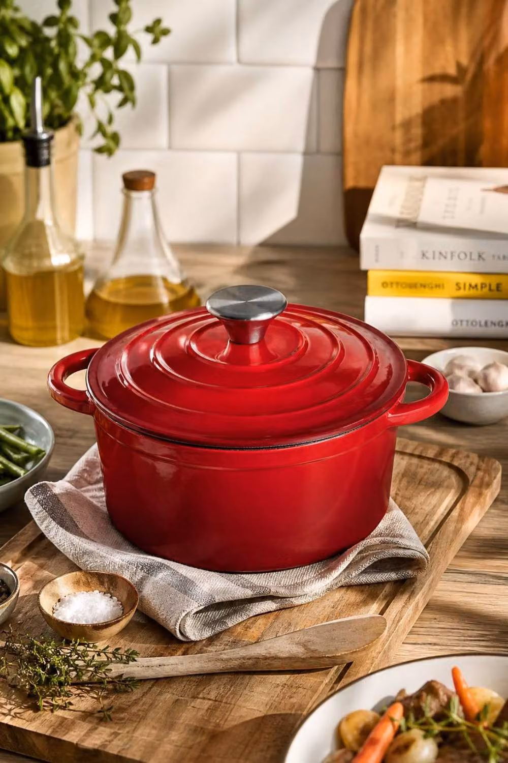 ExtraStar Gradient Enameled Cast Iron Casserole Dish with Stainless Steel Knob in Red – 2
