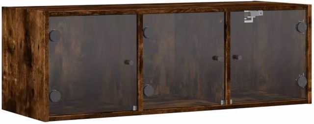 Berkfield Home Wall Cabinet with Glass Doors in Smoked Oak Brown, W/D/H: 102 x 37 x 35 cm