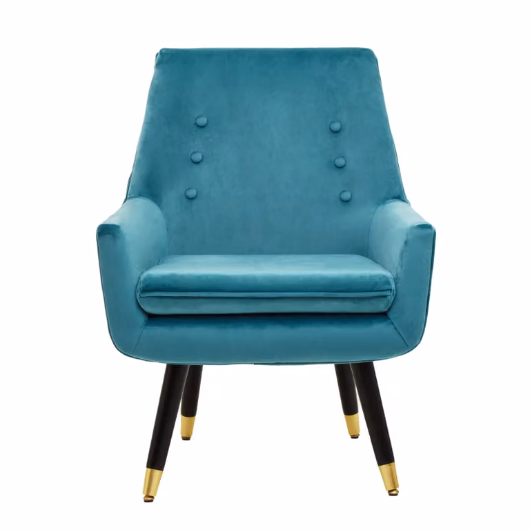 Orsina Midnight Green Velvet Accent Armchair with Rubberwood Legs
