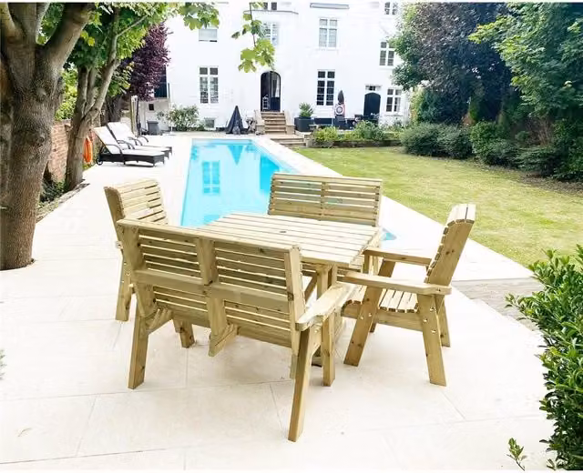 Marlborough Heavy Duty 6 Seater Garden Table and Chair Set in Beige Wood