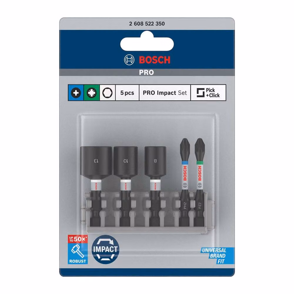 Bosch Pro Impact Steel Screwdriver Bit Set, 5 Pack, Black – 2