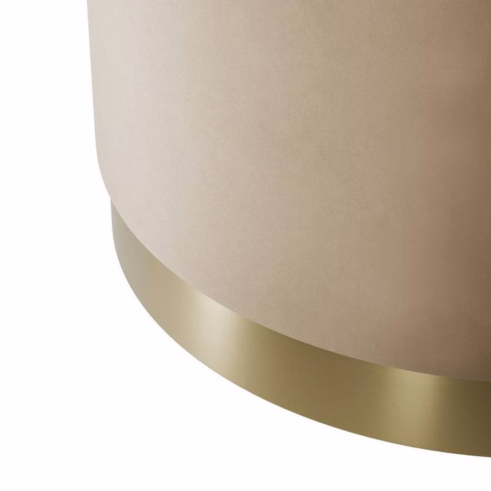 Lemon Pavilion Furniture Lara Large Cylindrical Velvet Bedroom Pouffe in Beige and Gold, W60.5 x D60.5 x H35.5 cm – 2