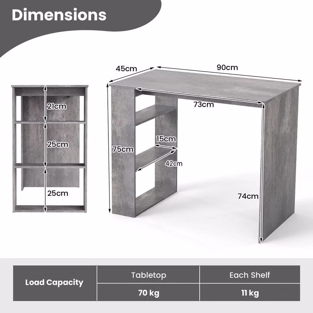 EONLION Modern Wooden Writing Desk in Grey, W: 105 cm, D: 45 cm, H: 75 cm – 2