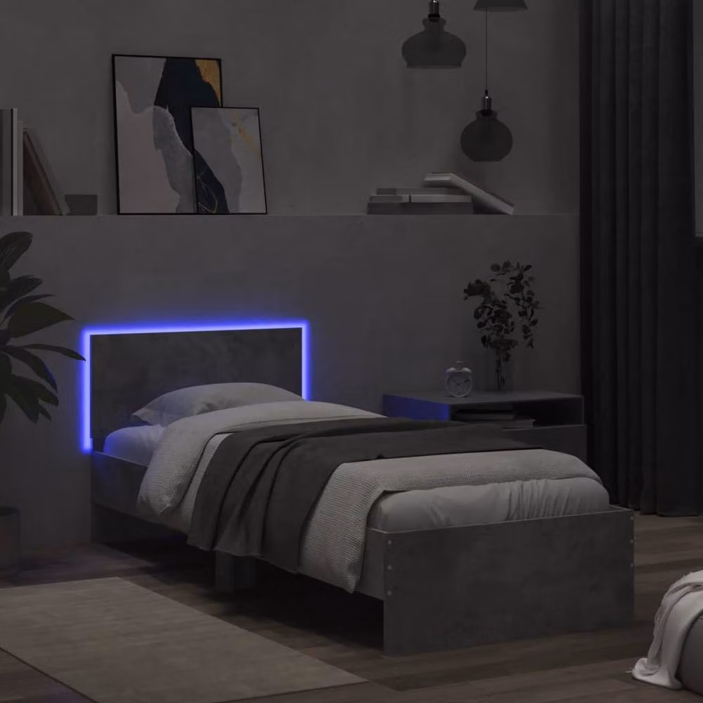 Berkfield Home Modern Bed Frame with LED Lights and USB Charging Port in Concrete Grey, W/D/H: 90 x 200 cm – 3