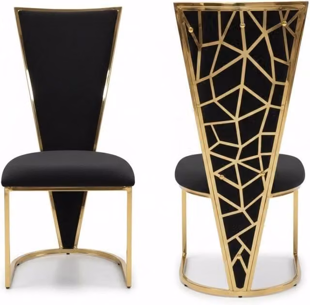 Home Luxe Interior Vienna Set of 2 Modern Dining Chairs in Black and Gold Velvet with Metal Geometric Accents
