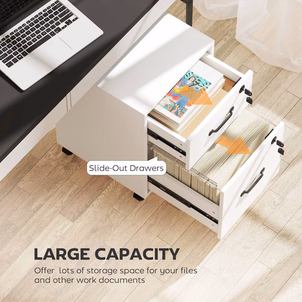 HOMCOM Roll File Cabinet with Drawer and Castors, White Letter Size Organiser – 3