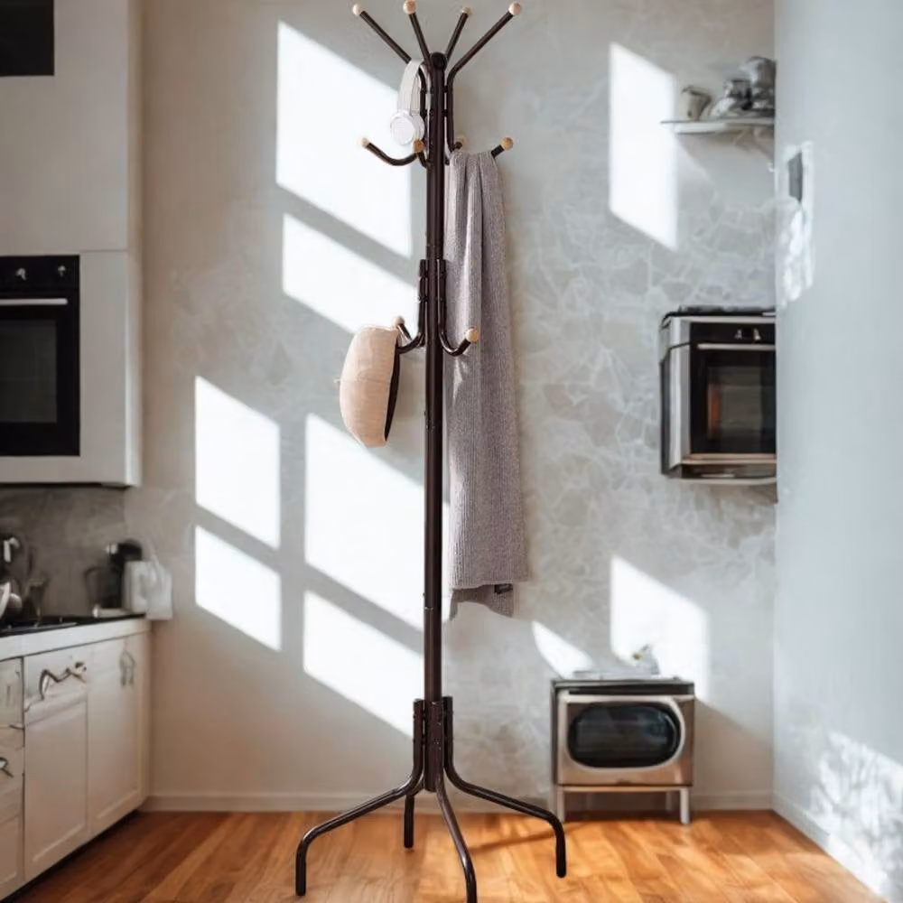 Pirlo Plush Metal Hallway Coat Rack Stand with 12 Hooks, Brown, H 180 x W 55 x D 60 cm – 5