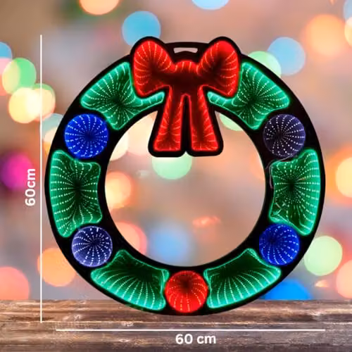 Christmas Shop Infinity Mirror Wreath LED 3D Illusion Lamp in Green and Multicolour, 60 cm – 5