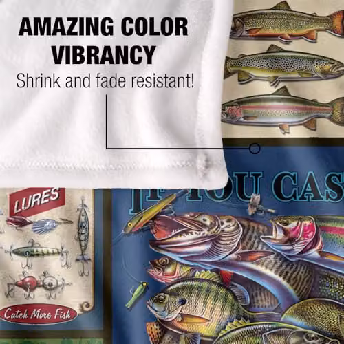 JQ Licensing Fishing Silky Touch Super Soft White Fleece Throw Blanket W: 152 cm, D: 127 cm – 2