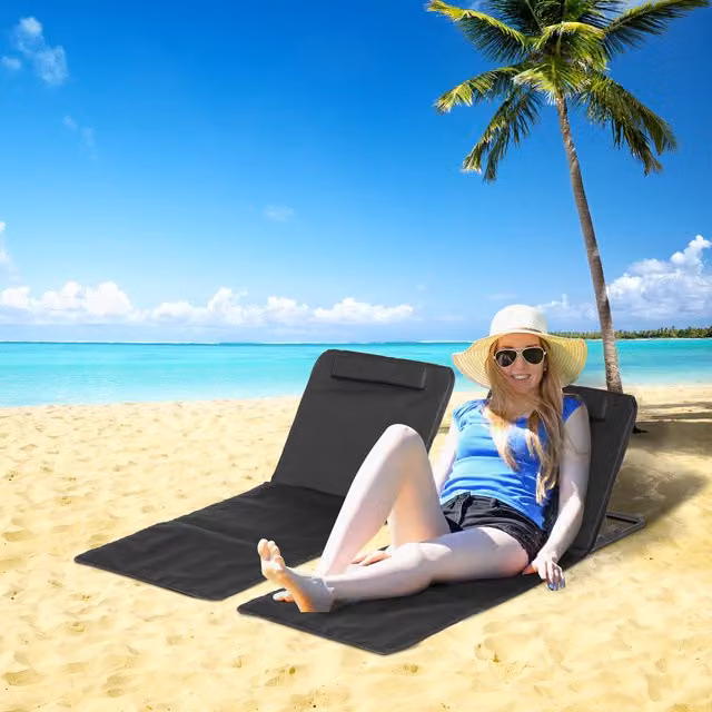 Outsunny Set of 2 Black Beach Mat Seats with Powder Coated Steel Frame