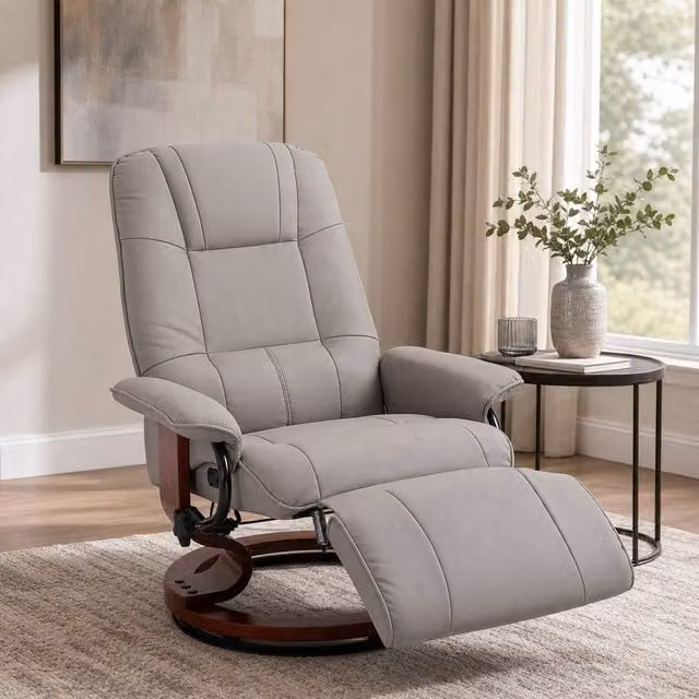 STILVORA Grey PU Leather Recliner Armchair with Ottoman and Swivel Function