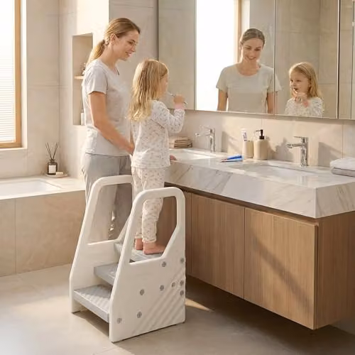 AIYAPLAY Kids Tower Adjustable 3 Step Kitchen Helper for 2-5 Years, Grey and White, W/D/H: 42.0 x 42.0 x 65.5 cm – 2