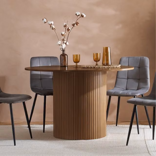 Birlea Axel Round Fluted Dining Table and 4 Chairs in Walnut and Black