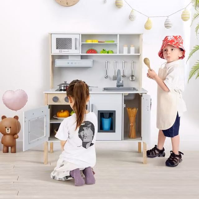 Costway Kids Pretend Play Kitchen in White, BPA-Free Plastic