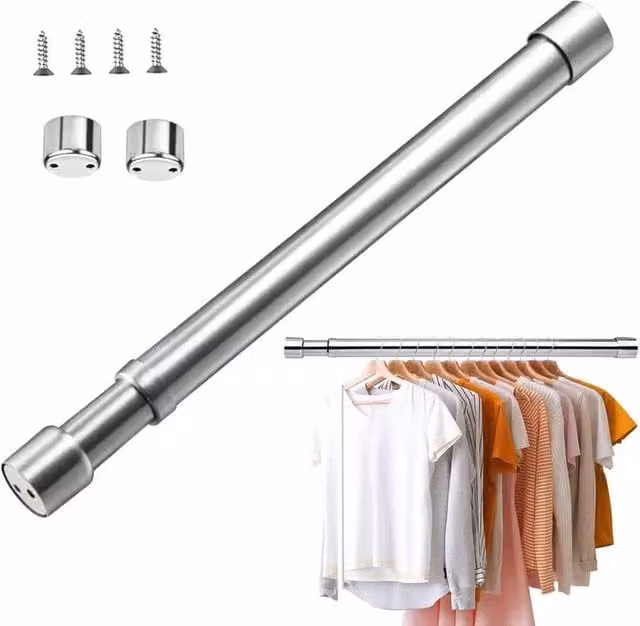 Kelvenix Extendable Stainless Steel Wardrobe with Hanging Rail in Silver