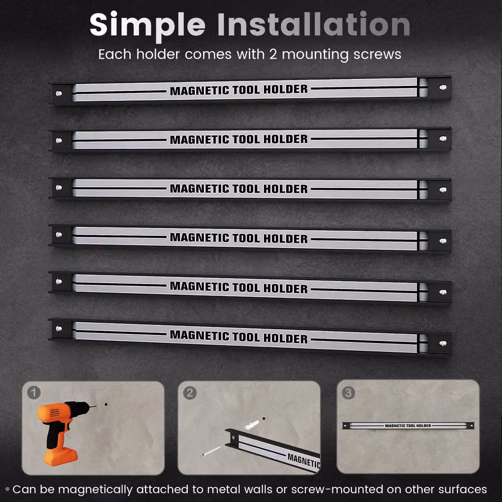 Costway Heavy-Duty Magnetic Tool Holder Wall-Mounted Steel Bar in Silver – 7