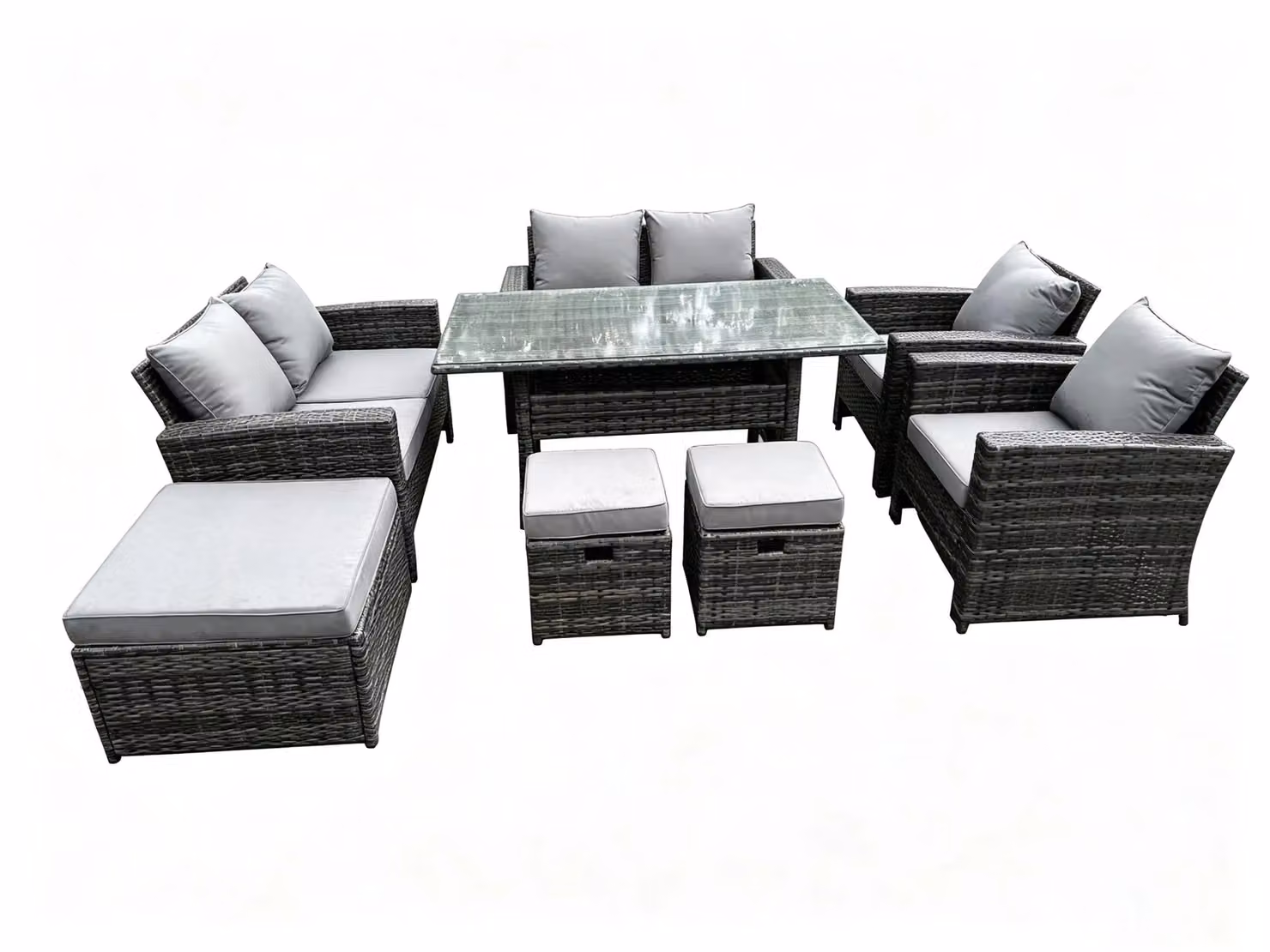 Fimous 9 Seater Dark Grey High Back Rattan Garden Furniture Set with Dining Table – 2