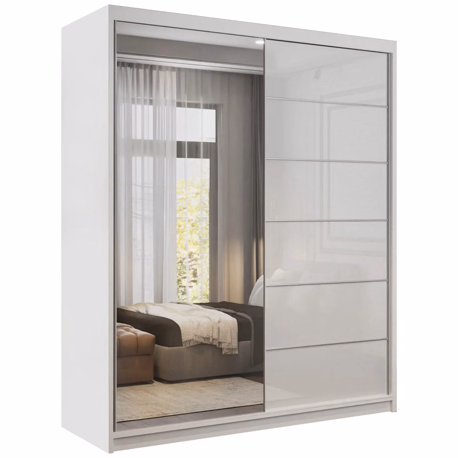 Sliding Wardrobes 4U Fusion High Gloss White Sliding Mirror Door Wardrobe W: 150 cm, H: 200 cm – 2