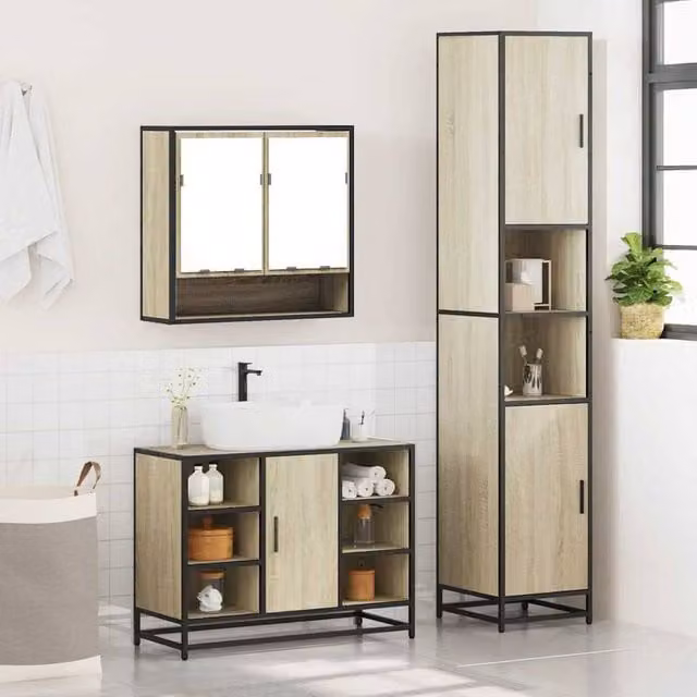 Berkfield Home 3 Piece Bathroom Furniture Set in Beige Sonoma Oak
