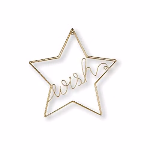 Art For The Home Rose Gold Wish Wire Wall Art, Gold and Rose Gold Abstract Metallic Typography Star Design Hanging Aluminium Wall Art