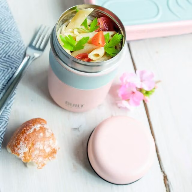 BUILT Mindful Food Flask, 490ml, Pink, H x W x D: 15.5 x 9 x 15.5 cm