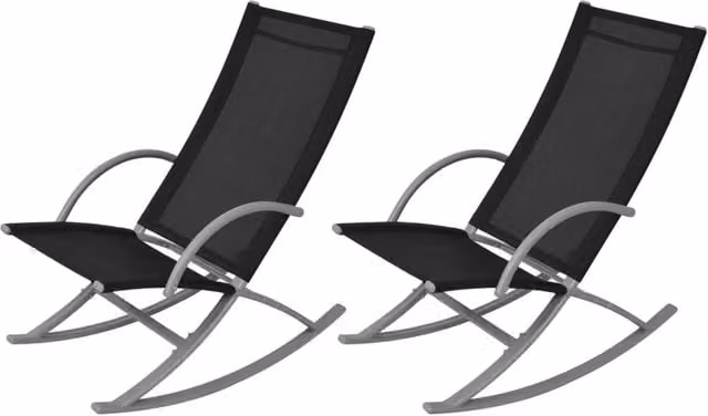 Berkfield Home Garden Modern Rocking Chairs, Set of 2, Black Steel and Textilene – 1