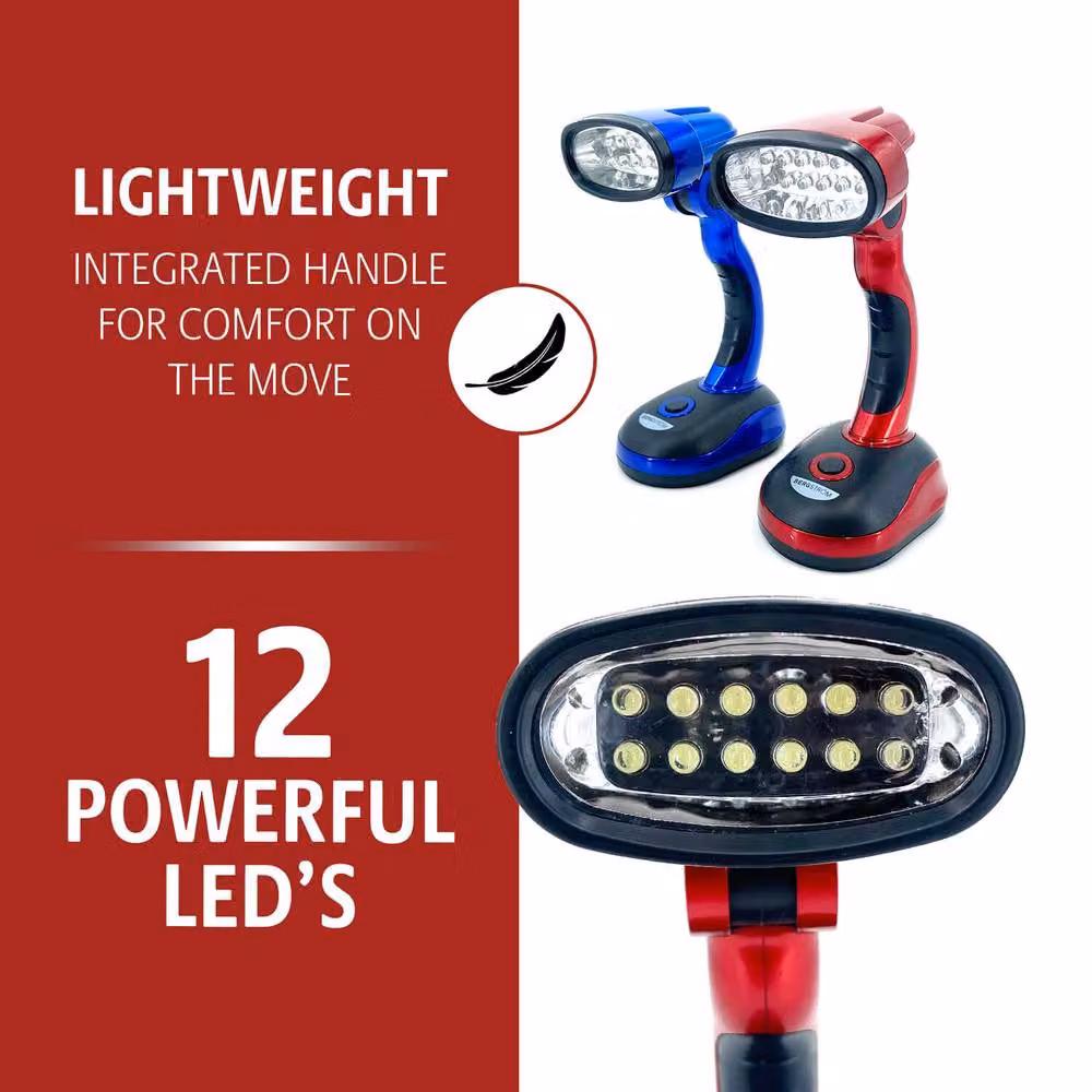 Bergstrom Cordless LED Task Lamp with Adjustable Head and 12 LEDs in Red, W/D/H: 21.5 x 10.8 x 7.8 cm – 4