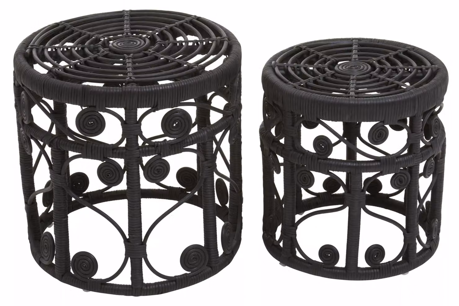 Orsina Mataram Set of Two Black Natural Rattan Round Nested Tables – 2