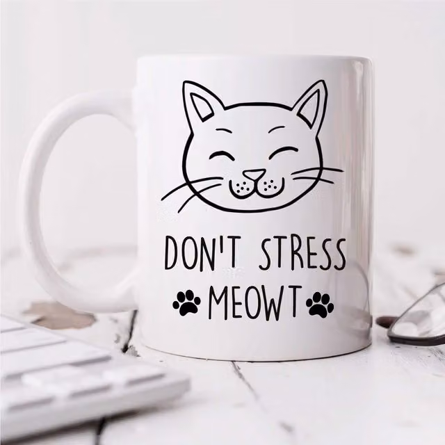 60 Second Makeover Cat Don't Stress Meowt Ceramic Mug in White