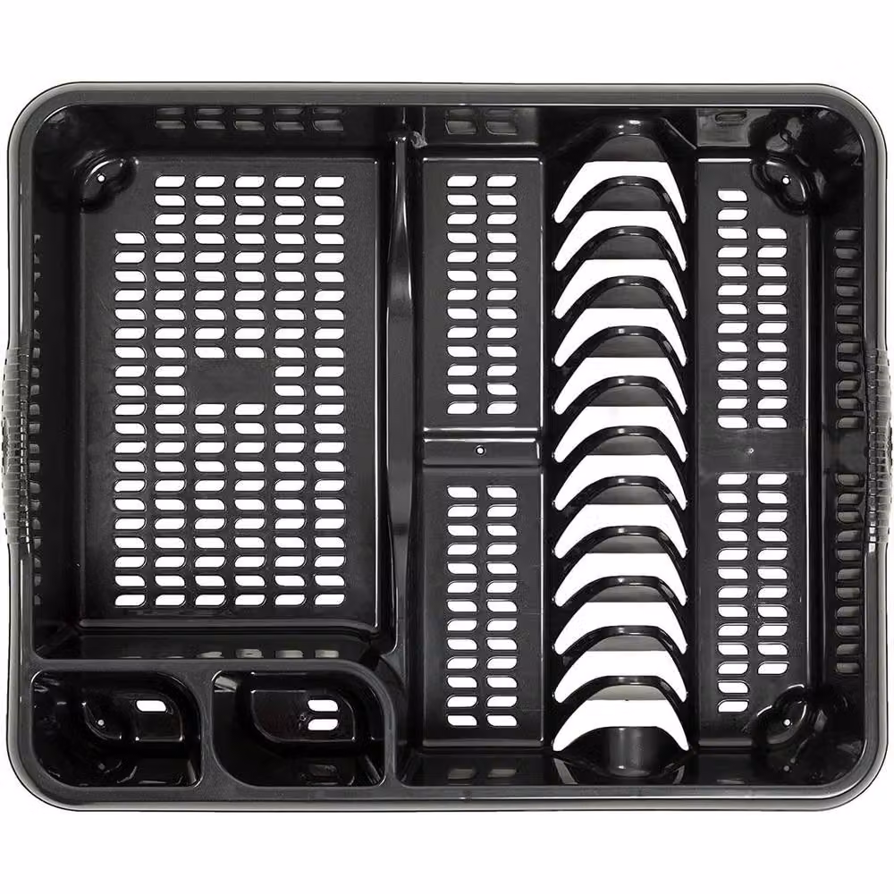 PAWNORA Black Plastic Rectangular Washing Up Bowl and Dish Drainer Rack Set – 3