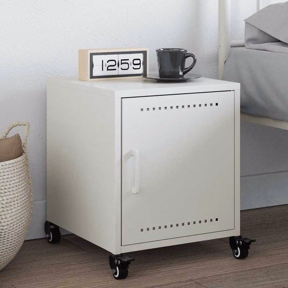 Berkfield Home White Metal Bedside Cabinet W/D/H: 36 x 39 x 43.5 cm – 2