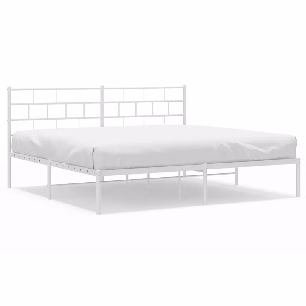 Berkfield Home Metal Bed Frame with Headboard in White, W: 193 cm, D: 203 cm