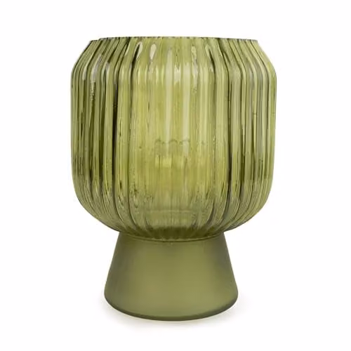 Candlelight Green Glass Ribbed Table Lamp in Scandinavian Style, Battery Operated