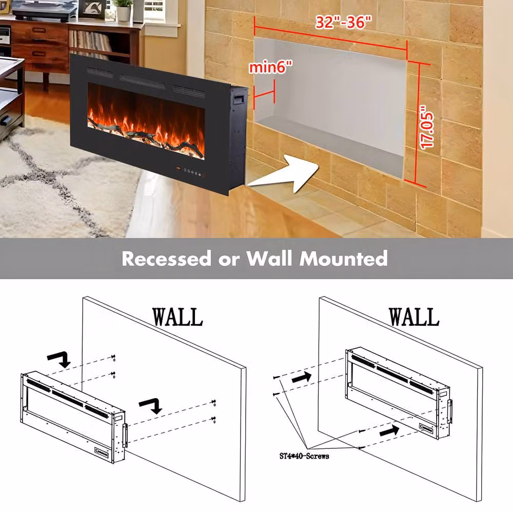 Valuxhome Black Recessed Electric Fireplace with 13 Colours and 1500W Heater, W/D/H: 91 x 45 x 15 cm – 3