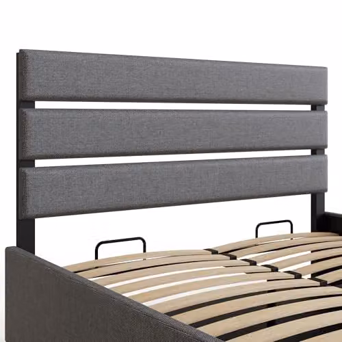 GFW Hudson Grey Ottoman Storage Bed Frame, King Size Upholstered Fabric Bed with Gas Lift Storage and Panelled Headboard, W: 160 cm, D: 200 cm, H: 208.47 cm – 4