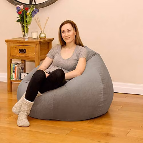 rucomfy Classic Velvet Slouchbag Bean Bag Chair in Grey, W: 80 cm, H: 110 cm – 2