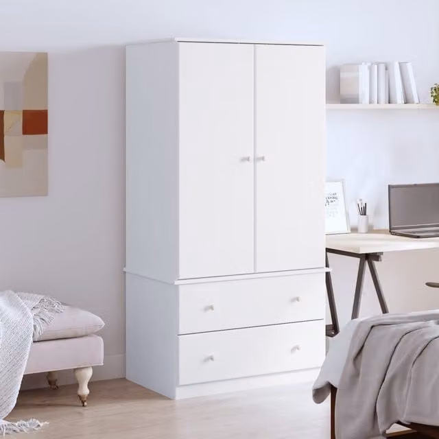 Berkfield Home ALTA White Solid Wood Pine Wardrobe with Integrated Drawers W/D/H: 90 x 55 x 170 cm – 1